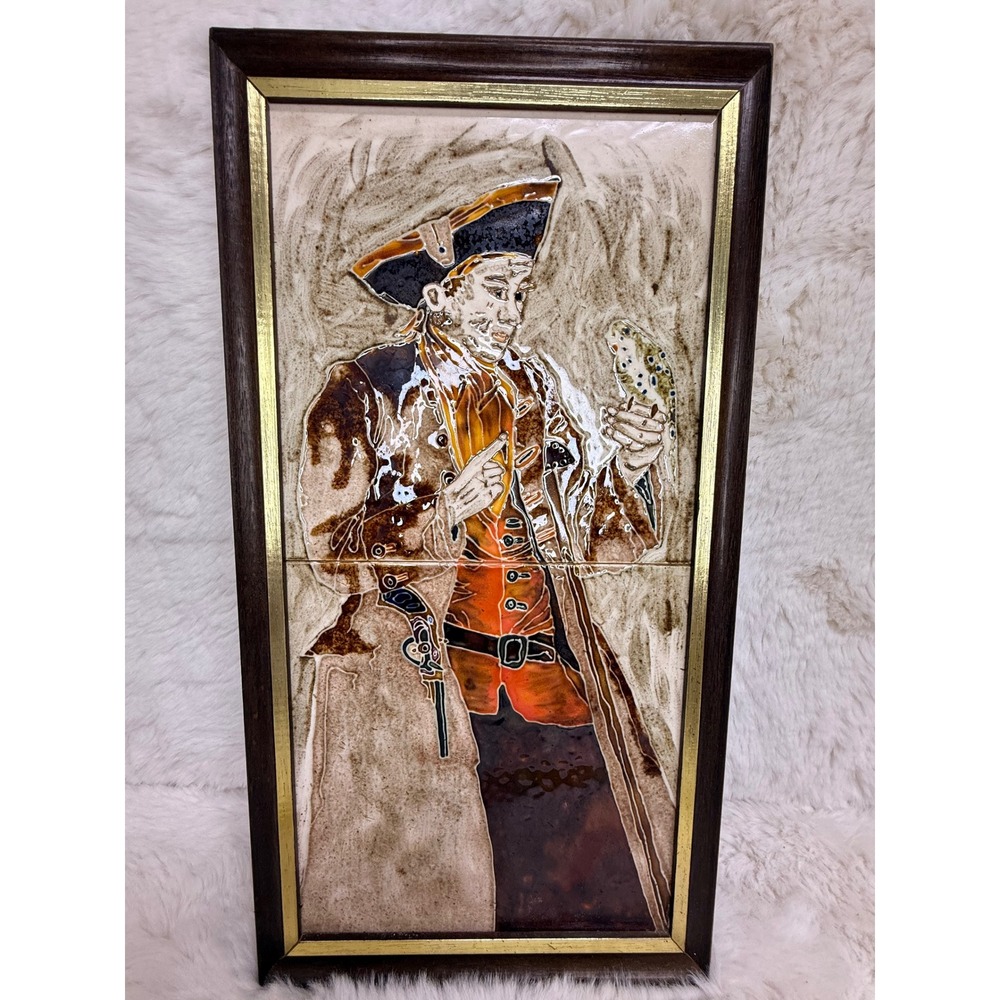 Vintage Rare Maw & Co Hand Painted Majolica Tile Art Pirate With Parrot England